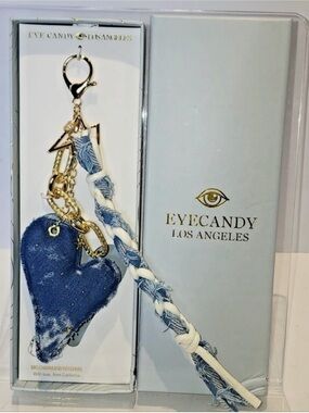 EyeCandy Los Angeles Blue Denim Heart Keychain/Bag Charm NIB